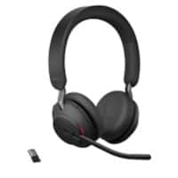 Jabra Evolve2 65 Wireless Stereo Headset Over the Head Noise Cancelling Bluetooth, USB Type-A with Microphone Black