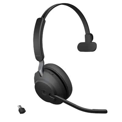 Jabra Evolve2 65 Wireless Mono Headset Over the Head Noise Cancelling Bluetooth with Microphone Black