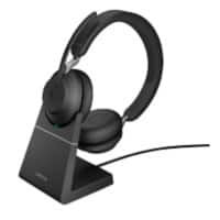 Jabra Evolve2 65 Wireless Stereo Headset with Charging Stand Over the Head Noise Cancelling Bluetooth, USB Type-C with Microphone Black