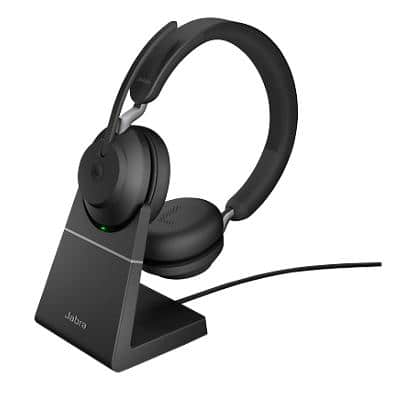 Jabra Evolve2 65 Wireless Stereo Headset with Charging Stand Over the Head Noise Cancelling Bluetooth, USB Type-C with Microphone Black
