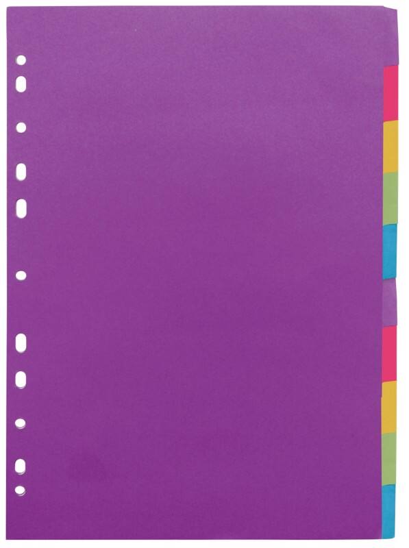 Concord Blank Blank Dividers A4 Assorted 10 Part 320 gsm Cardboard 11 Holes 10 Sheets