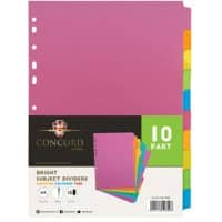 Concord Blank Dividers A4 Assorted Multicolour 10 Part Cardboard 11 Holes 10 Dividers