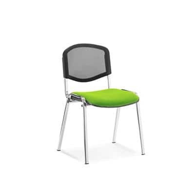Dynamic Stacking Chair ISO Chrome Frame Mesh Back Myrrh Green Fabric Seat Pack of 4 Without Arms