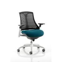 Dynamic Synchro Tilt Task Operator Chair Height Adjustable Arms Flex Black Back, Maringa Teal Seat, White Frame Without Headrest Medium Back