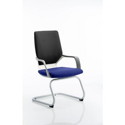 Dynamic Visitor Chair Fixed Arms Xenon Stevia Blue Seat, White Shell Without Headrest Black Fabric Medium Back