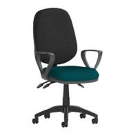 Dynamic Permanent Contact Backrest Task Operator Chair Loop Arms Eclipse Plus III Black Back, Maringa Teal Seat Without Headrest High Back