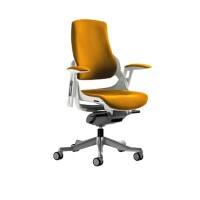 Dynamic Synchro Tilt Executive Chair Height Adjustable Arms Zure Senna Yellow Seat, White Frame Without Headrest High Back