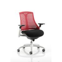 Dynamic Synchro Tilt Task Operator Chair Height Adjustable Arms Flex Red Back, Black Seat, White Frame Without Headrest Medium Back