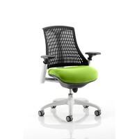 Dynamic Synchro Tilt Task Operator Chair Height Adjustable Arms Flex Black Back, Myrrh Green Seat, White Frame Medium Back