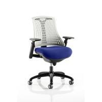 Dynamic Synchro Tilt Task Operator Chair Height Adjustable Arms Flex White Back, Stevia Blue Seat, Black Frame Medium Back