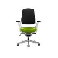 Dynamic Synchro Tilt Executive Chair With Green Fabric Height Adjustable Arms Zure White Frame Without Headrest High Back