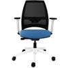 Synchro Tilt Office Chair 2D Armrest Ultra Black Mesh Back, White Frame, Blue Fabric Seat