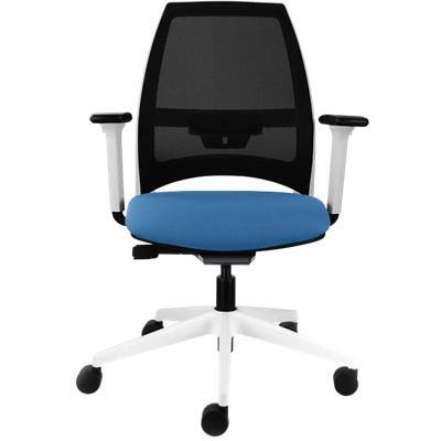 Synchro Tilt Office Chair 2D Armrest Ultra Black Mesh Back, White Frame, Blue Fabric Seat