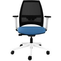 Synchro Tilt Office Chair 2D Armrest Ultra Black Mesh Back, White Frame, Blue Fabric Seat