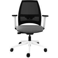 Synchro Tilt Office Chair 2D Armrest Ultra Black Mesh Back, White Frame, Light Grey Fabric Seat