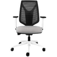 Synchro Tilt Office Chair 2D Armrest Ultra Black Mesh High Back, White Frame, Light Grey Fabric Seat