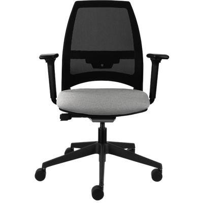 Synchro Tilt Office Chair 2D Armrest Ultra Black Mesh Back, Black Frame Light Grey Fabric Seat