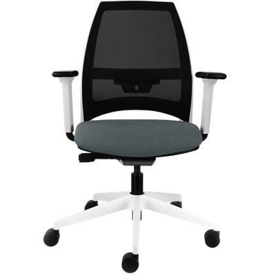 Synchro Tilt Office Chair 2D Armrest Ultra Black Mesh Back, White Frame, Dark Grey Fabric Seat