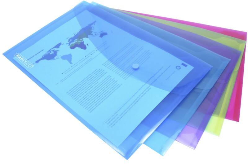 Rapesco Document Wallet A4 Press Stud PP (Polypropylene) 24.3 (W) x 0.2 (D) x 35.4 (H) cm Assorted Pack of 5