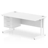 Dynamic Rectangular Office Desk White MFC Cantilever Leg White Frame Impulse 1 x 3 Drawer Fixed Ped 1600 x 800 x 730mm