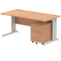 Dynamic Rectangular Straight Desk Oak MFC Cable Managed Cantilever Leg Silver Frame Impulse 1 x 2 Drawer Mobile Pedestal Bundle 1600 x 800 x 730mm