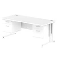 Dynamic Rectangular Office Desk White MFC Cantilever Leg White Frame Impulse 2 x 2 Drawer Fixed Ped 1800 x 800 x 730mm