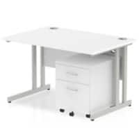 Dynamic Rectangular Straight Desk White MFC Cantilever Leg Silver Frame Impulse 1 x 2 Drawer Mobile Pedestal Bundle 1200 x 800 x 730mm