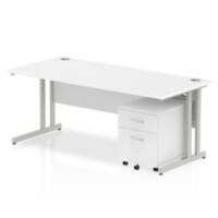 Dynamic Rectangular Straight Desk White MFC Cantilever Leg Silver Frame Impulse 1 x 2 Drawer Mobile Pedestal Bundle 1800 x 800 x 730mm