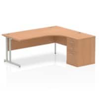 Dynamic Wave Right Hand Office Desk Oak MFC Cantilever Leg Grey Frame Impulse 1800/1630 x 800/600 x 730mm