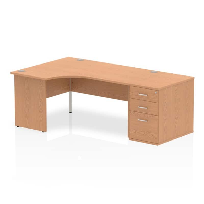 dynamic Impulse Left Hand Desk Freeform Oak Base panel 3 Drawers 1 Pedestal 2,030 (W) x 1,200 (D) x 730 (H) mm MFC (Melamine Faced Chipboard)