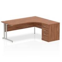 dynamic Impulse Right Hand Desk Corner Walnut Cantilever 3 Drawers 1 Pedestal 1,800 (W) x 1,630 (D) x 730 (H) mm MFC (Melamine Faced Chipboard)