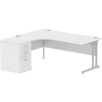 dynamic Impulse Left Hand Desk Corner White Cantilever 3 Drawers 1 Pedestal 1,800 (W) x 1,630 (D) x 730 (H) mm MFC (Melamine Faced Chipboard)