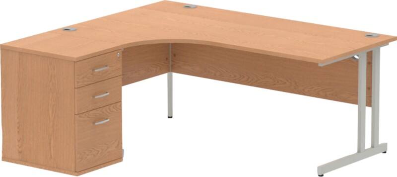 dynamic Impulse Left Hand Desk Rectangular Oak Cantilever 3 Drawers 1 Pedestal 1,800 (W) x 1,630 (D) x 730 (H) mm MFC (Melamine Faced Chipboard)