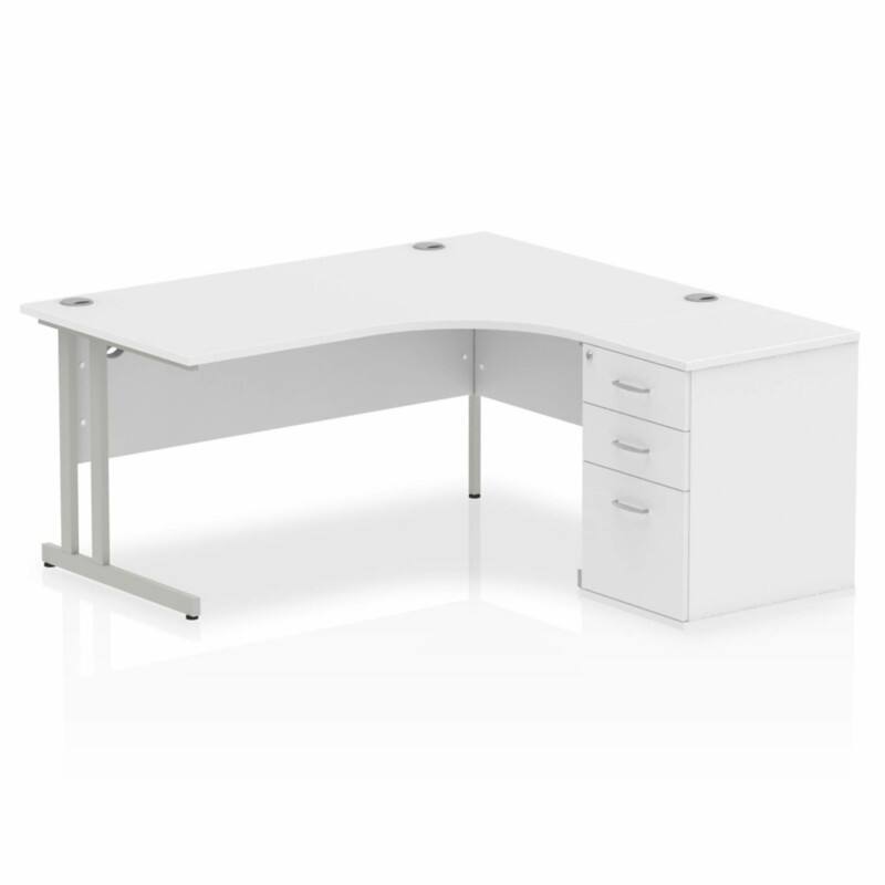 dynamic Impulse Right Hand Desk Corner White Cantilever 3 Drawers 1 Pedestal 1,600 (W) x 1,630 (D) x 730 (H) mm MFC (Melamine Faced Chipboard)