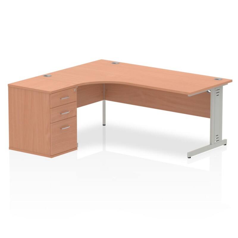 dynamic Impulse Left Hand Desk Corner Beech Cantilever 3 Drawers 1 Pedestal 1,800 (W) x 1,630 (D) x 730 (H) mm MFC (Melamine Faced Chipboard)