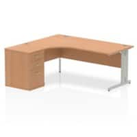 Dynamic Wave Left Hand Office Desk Oak Top MFC Cable Managed Cantilever Leg Grey Frame Impulse 1800/1630 x 800/600 x 730mm