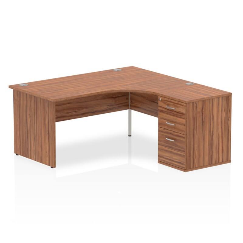 dynamic Impulse Right Hand Desk Corner Walnut Base panel 3 Drawers 1 Pedestal 1,600 (W) x 1,630 (D) x 730 (H) mm MFC (Melamine Faced Chipboard)