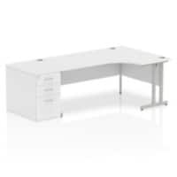 dynamic Impulse Right Hand Desk Corner White Cantilever 3 Drawers 1 Pedestal 2,230 (W) x 1,200 (D) x 730 (H) mm MFC (Melamine Faced Chipboard)