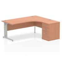 dynamic Impulse Right Hand Desk Corner Beech Cantilever 3 Drawers 1 Pedestal 1,800 (W) x 1,630 (D) x 730 (H) mm MFC (Melamine Faced Chipboard)