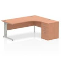 Dynamic Corner Right Hand Desk Beech MFC Cable Managed Cantilever Leg Grey Frame Impulse 1800/1630 x 800/600 x 730mm