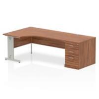 Dynamic Wave Left Hand Office Desk Walnut MFC Cable Managed Cantilever Leg Grey Frame Impulse 2230/1200 x 800/600 x 730mm