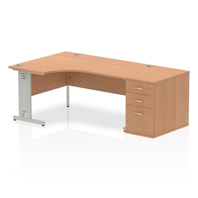 Dynamic Wave Left Hand Office Desk with Cable Managed Cantilever Leg Oak MFC Grey Frame Impulse 2030/1200 x 800/600 x 730mm