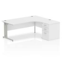 dynamic Impulse Right Hand Desk Corner White Cantilever 3 Drawers 1 Pedestal 1,800 (W) x 1,630 (D) x 730 (H) mm MFC (Melamine Faced Chipboard)