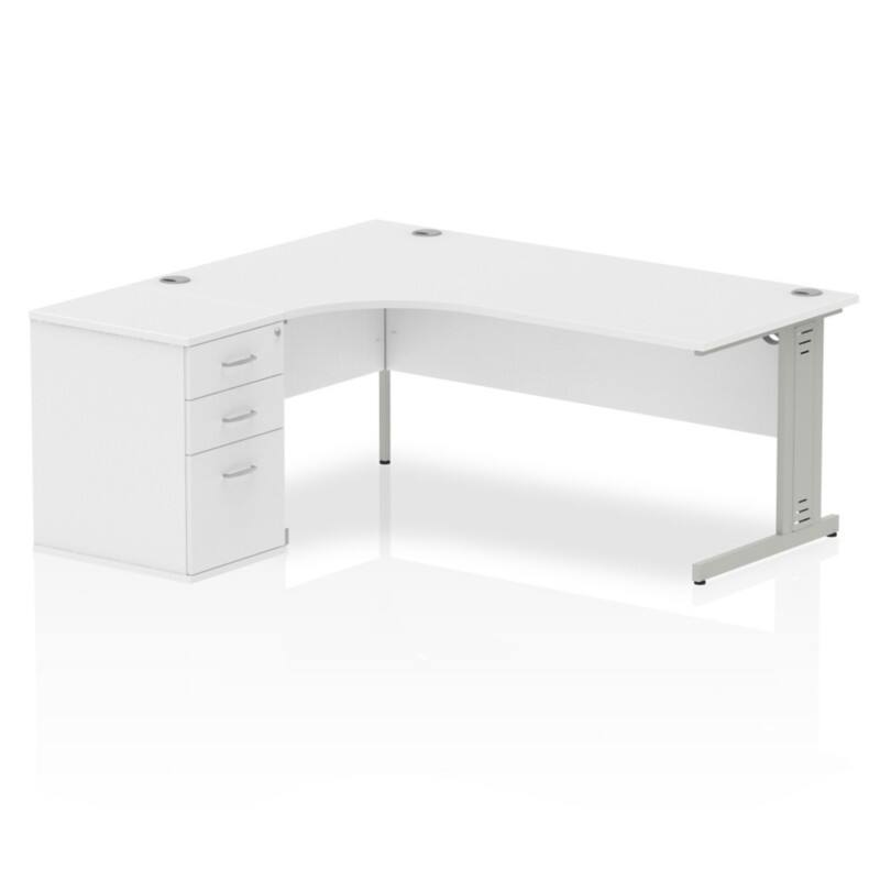 dynamic Impulse Left Hand Desk Corner White Cantilever 3 Drawers 1 Pedestal 1,800 (W) x 1,630 (D) x 730 (H) mm MFC (Melamine Faced Chipboard)