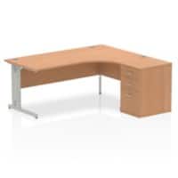 Dynamic Wave Right Hand Office Desk Oak Top MFC Cable Managed Cantilever Leg Grey Frame Impulse 1800/1630 x 800/600 x 730mm