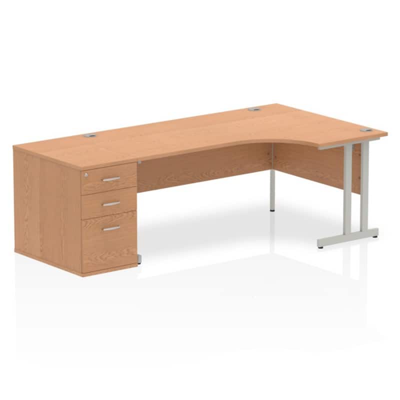dynamic Impulse Right Hand Desk Freeform Oak Cantilever 3 Drawers 1 Pedestal 2,230 (W) x 1,200 (D) x 730 (H) mm MFC (Melamine Faced Chipboard)