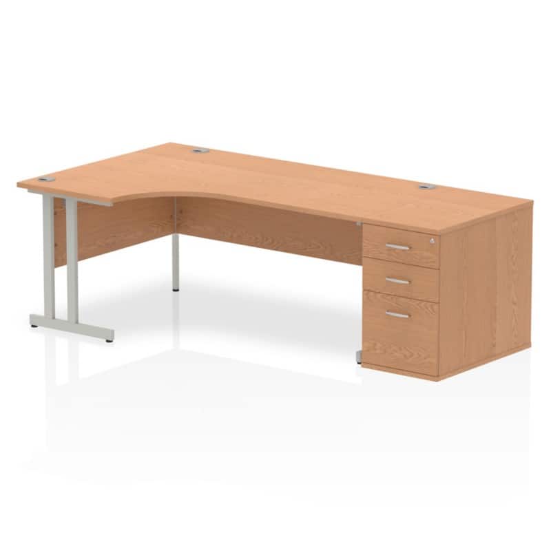 dynamic Impulse Left Hand Desk Freeform Oak Cantilever 3 Drawers 1 Pedestal 2,230 (W) x 1,200 (D) x 730 (H) mm MFC (Melamine Faced Chipboard)