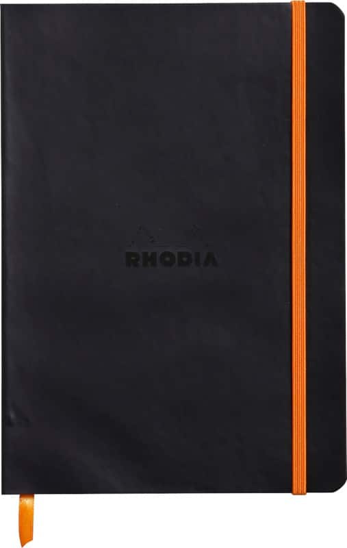 Rhodia Notebook 117402C A5 Ruled Glued Side Bound Faux Leather Soft Cover Black 160 Pages 80 Sheets