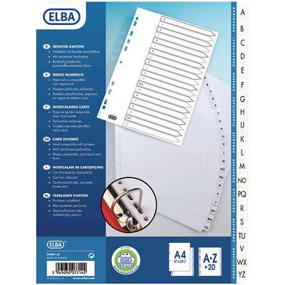 Elba Indicies  A4 A-Z 170 gsm Card plastic coated tabs White