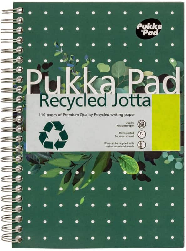 Pukka Pad Notebook Jotta A5 Ruled Spiral Bound Cardboard Hardback Green Perforated 110 Pages Pack of 3
